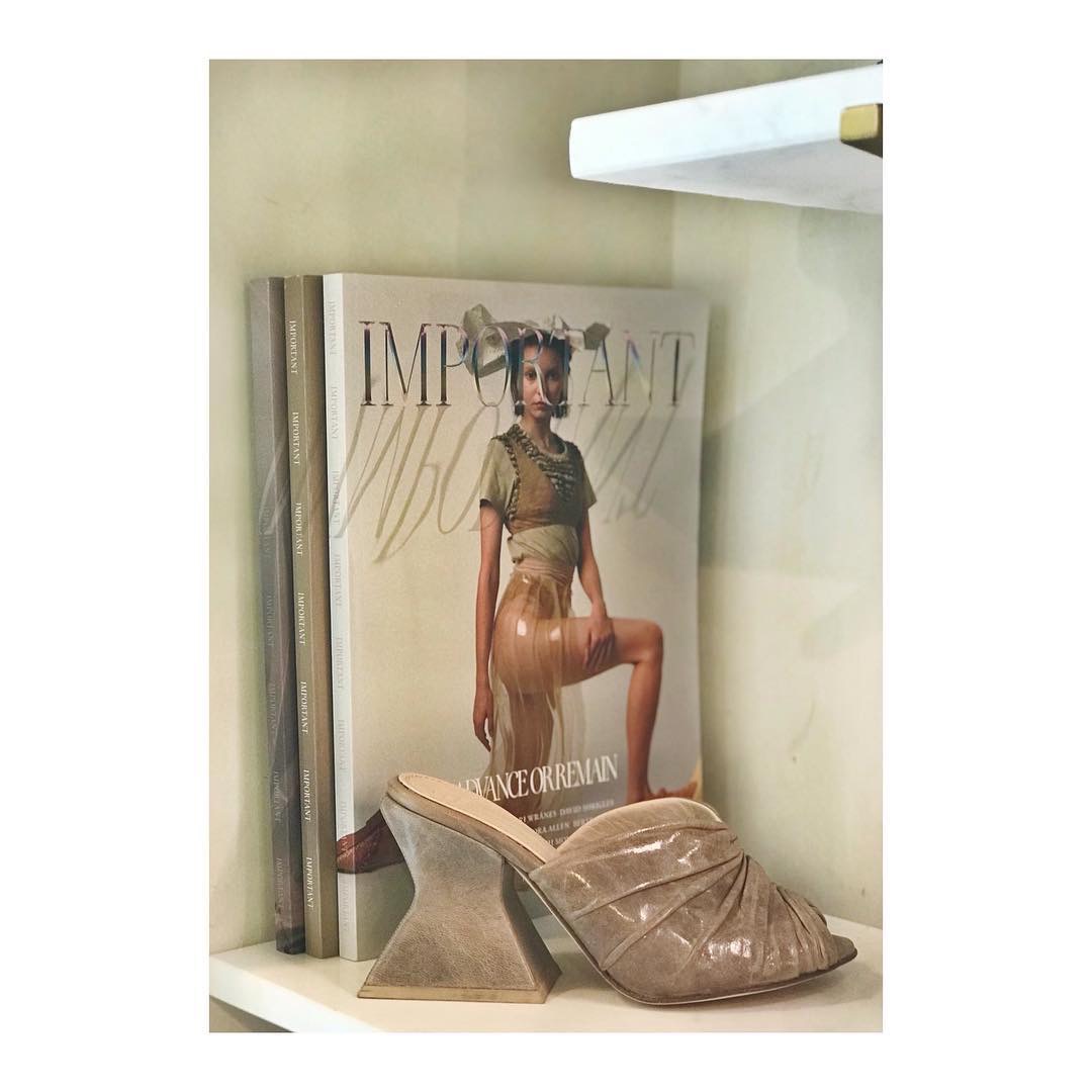 HYUN MI NIELSEN x ZOE LEE invisible hand stitched gathered mules and custom made bell heels