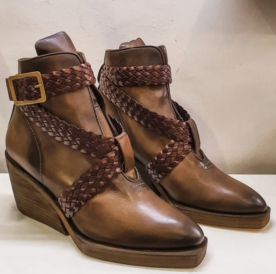 ZOE LEE hand painted modern cowboy boots with woven straps