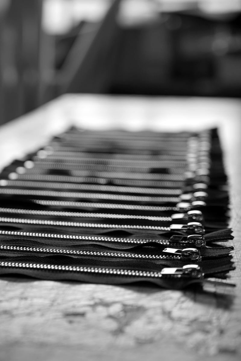 Rows of shoe components lined up in the factory