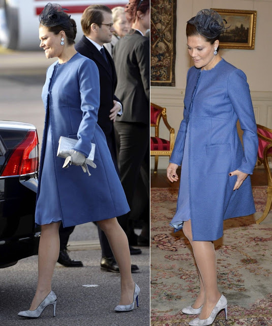 Guest in a blue coat and silver glitter pumps